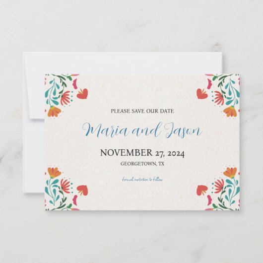 メキシコカラフルフィエスタモダンフローラ結婚ボダ セーブザデート (正面)