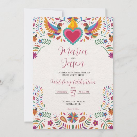 メキシコカラフルフィエスタ花結婚植物園 招待状 (正面)