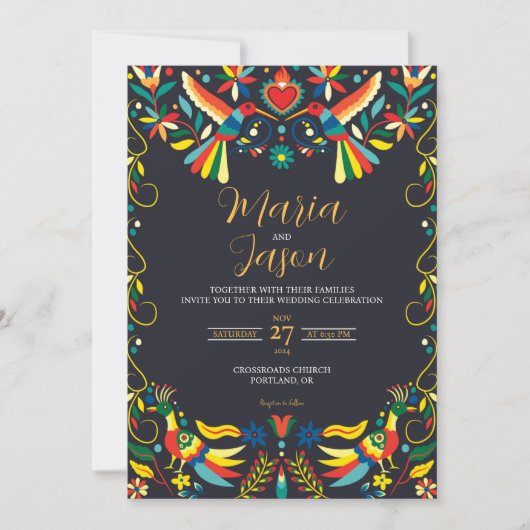 メキシコカラフルンコデマヨフィエスタ結婚ズ 招待状 (正面)
