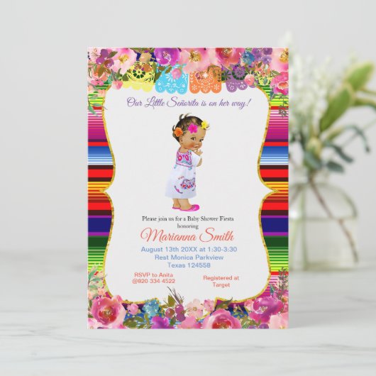 メキシコカラフルンセノリタフィエスタガールベビーシャワー 招待状 (スタンド正面)