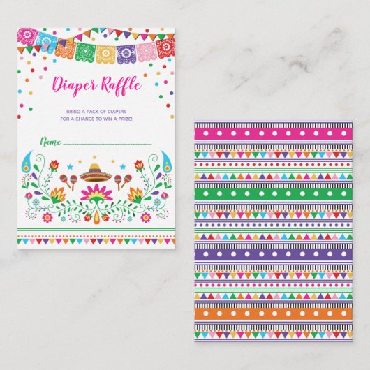 メキシコカラフルンフィエスタおむつラッフルベビーシャワー エンクロージャーカード (正面/裏面)