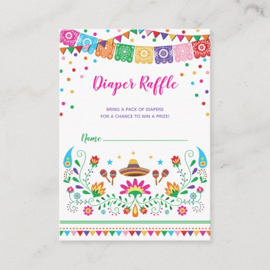 メキシコカラフルンフィエスタおむつラッフルベビーシャワー エンクロージャーカード (正面)