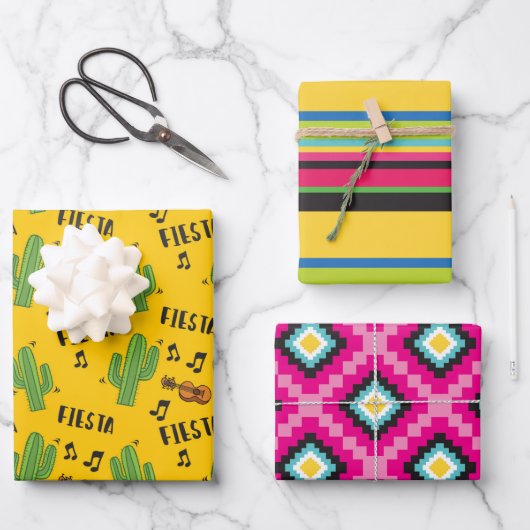 メキシコカラフルンフィエスタパターン ラッピングペーパーシート (正面)
