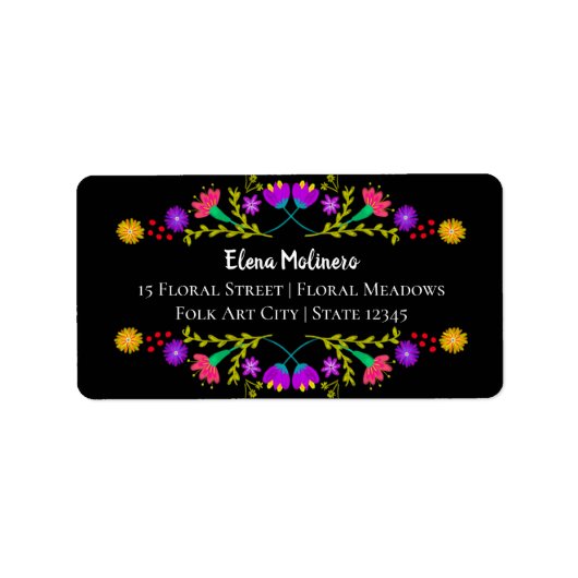 メキシコカラフルンフィエスタフォークアートブラックアドレス ラベル (正面)