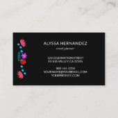 メキシコカラフルンフィエスタフローラブラックビジネスカード 名刺 (裏面)