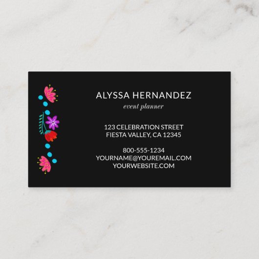 メキシコカラフルンフィエスタフローラブラックビジネスカード 名刺 (裏面)