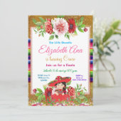 メキシコカラフルンフィエスタ誕生日レッドガール 招待状 (スタンド正面)