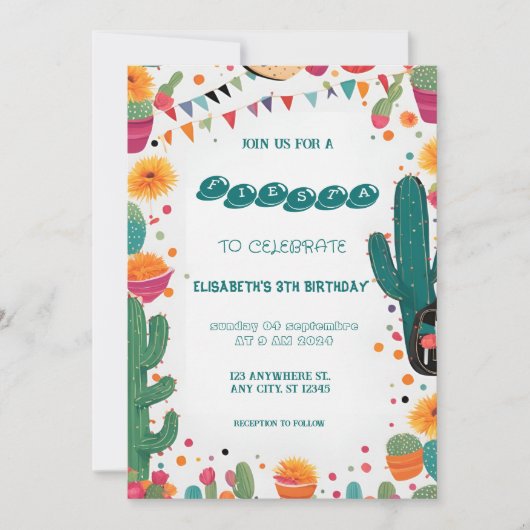 メキシコカラフルンフィエスタ誕生日 招待状 (正面)
