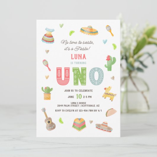 メキシコカラフルンフォトフィエスタファースト誕生日 招待状 (スタンド正面)