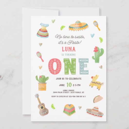 メキシコカラフルンフォトフィエスタファースト誕生日 招待状 (正面)