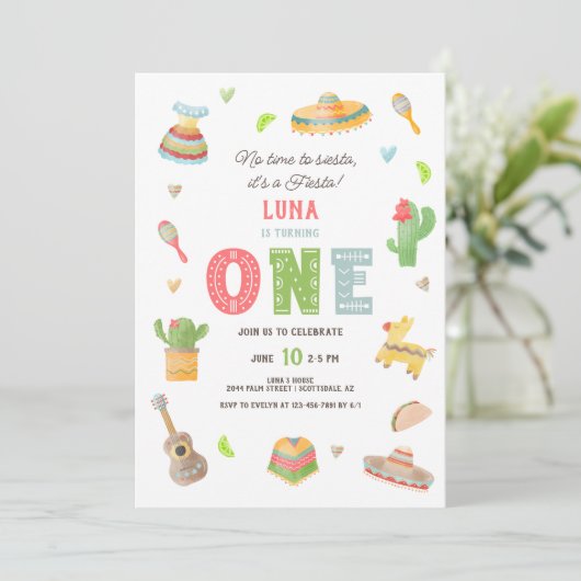 メキシコカラフルンフォトフィエスタファースト誕生日 招待状 (スタンド正面)