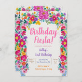 メキシコカラフルンフラワーフェスタ1歳の誕生日パーティー 招待状 (正面/裏面)