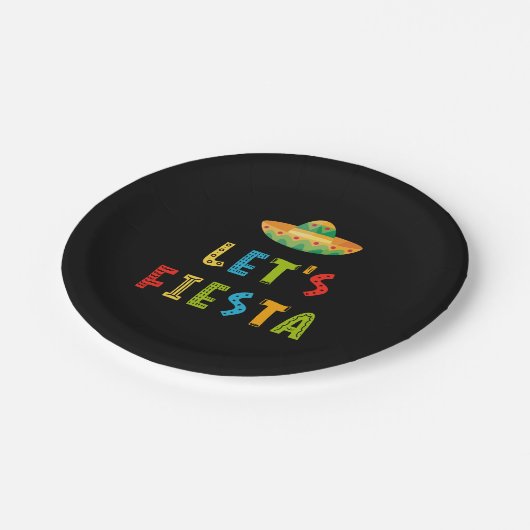 メキシコカラフルンレッツフィエスタブラック ペーパープレート (アングル)