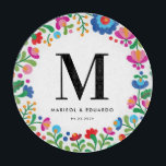 メキシコカラフル刺モノグラムのしゅう結婚の カッティングボード<br><div class="desc">メキシコ人のインスパイア先住民によるカラフル刺繍により、このガラスの板は新婚の家族の名前とデート祝の素晴らしい贈り物結婚である。</div>
