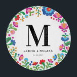 メキシコカラフル刺モノグラムのしゅう結婚の カッティングボード<br><div class="desc">メキシコ人のインスパイア先住民によるカラフル刺繍により、このガラスの板は新婚の家族の名前とデート祝の素晴らしい贈り物結婚である。</div>