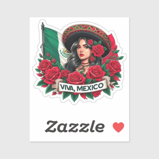 メキシコガールビバメキシコ国旗のアートイラストレーション シール (シート)
