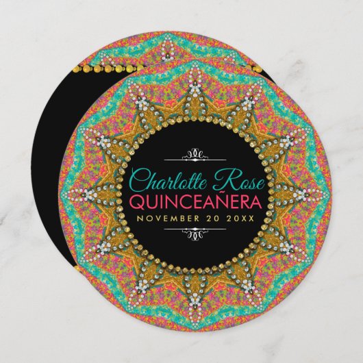 メキシコキンセアニェラパール金ゴールドひまわり誕生日 招待状 (正面/裏面)