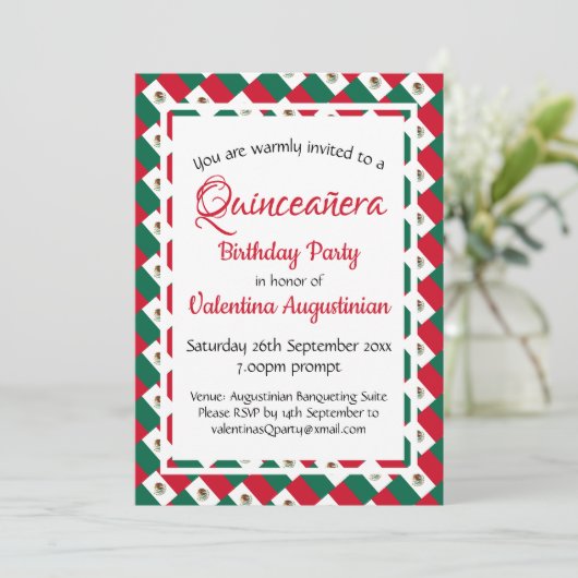 メキシコキンセアニラ誕生日 パーソナライズされた 招待状 (スタンド正面)