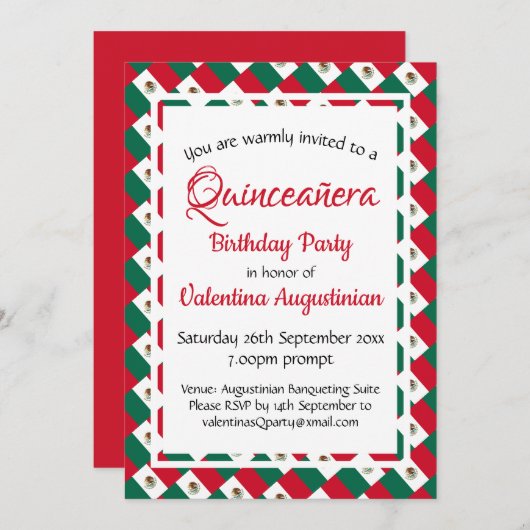 メキシコキンセアニラ誕生日 パーソナライズされた 招待状 (正面/裏面)