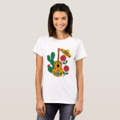 メキシコギター・ソンブレロ・サボテンのフィエスタデザイン Tシャツ (正面フル)