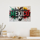 メキシコサッカー都市景観油絵スタイルアート ポスター (キッチン)