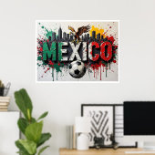 メキシコサッカー都市景観油絵スタイルアート ポスター (ホームオフィス)