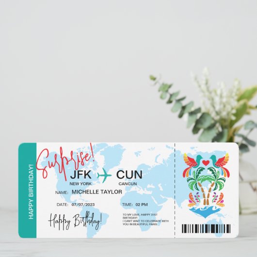 メキシコサプライズ誕生日ボーディングパスチケット 招待状 (スタンド正面)