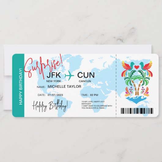 メキシコサプライズ誕生日ボーディングパスチケット 招待状 (正面)