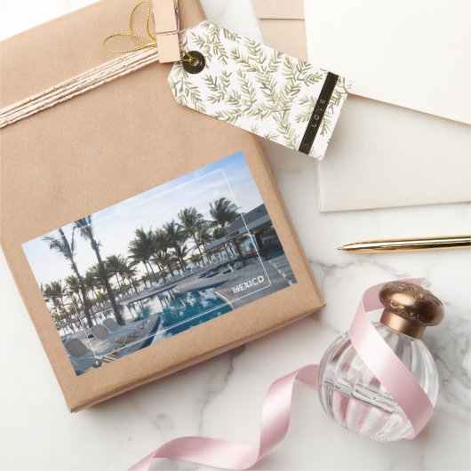 メキシコサンライズアットザプール 長方形シール (ギフト)