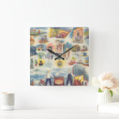 メキシコシティおよび周辺の寓話的な地図 スクエア壁時計 (ホーム)