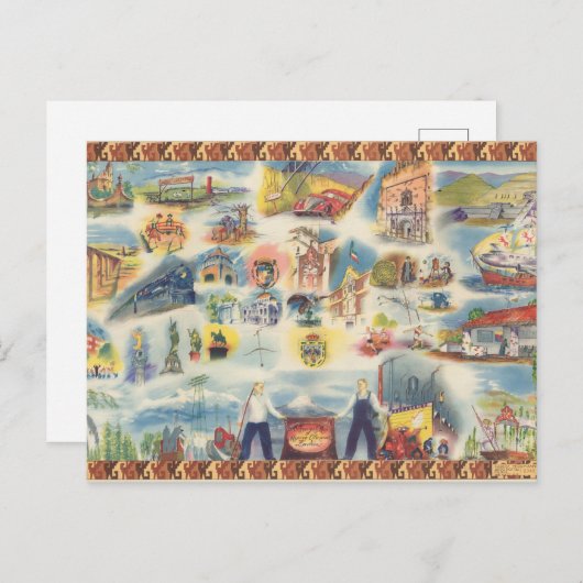 メキシコシティと周辺地域の寓意地図 ポストカード (正面/裏面)