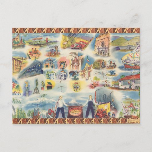 メキシコシティと周辺地域の寓意地図 ポストカード (正面)