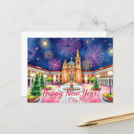 メキシコシティに打ち上げられる新年の花火 ポストカード