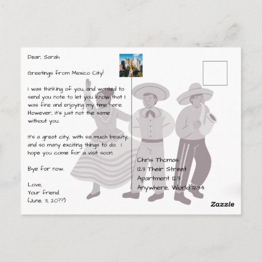 メキシコシティのコンデサネイバーシティファウンテン ポストカード (裏面)