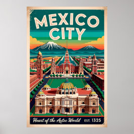 メキシコシティのヴィンテージイラスト レトロな旅のデザイン ポスター
