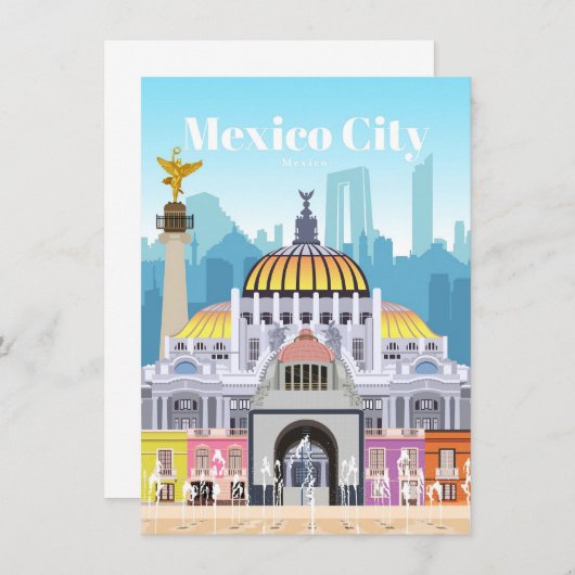 メキシコシティへの旅行アート サンキューカード (正面/裏面)