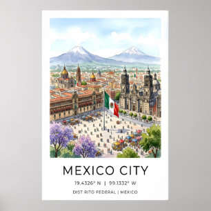 メキシコシティアートプリント歴史的な広場の風景 ポスター