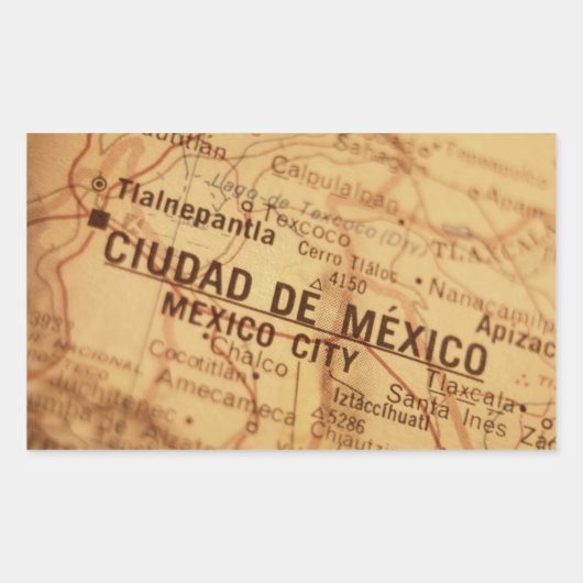 メキシコシティヴィンテージの地図 長方形シール (正面)