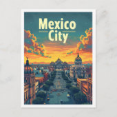 メキシコシティヴィンテージアートトラベルイラストレーション ポストカード (正面)