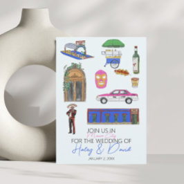 メキシコシティ結婚の水彩画 セーブザデート