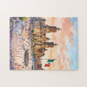 メキシコシティ カトリック大聖堂 水彩画 旅行 ジグソーパズル (横)