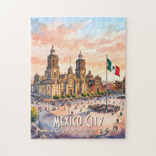 メキシコシティ カトリック大聖堂 水彩画 旅行 ジグソーパズル