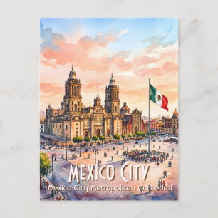 メキシコシティ カトリック大聖堂 水彩画 旅行 ポストカード