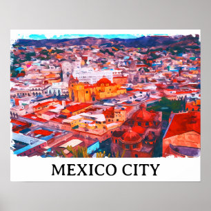 メキシコシティCDMX絵を描のパノラマビュー ポスター