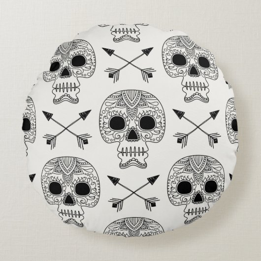 メキシコスカルの死の日 ラウンドクッション (正面)