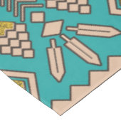 メキシコスタイルパターン-ティール（緑がかった色）、金ゴールドおよび自然なcolo テーブルクロス (アングル)