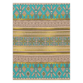 メキシコスタイルパターン-ティール（緑がかった色）、金ゴールドおよび自然なcolo テーブルクロス (正面)