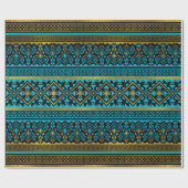 メキシコスタイルパターン-黒、ティール（緑がかった色）および金ゴールド ラッピングペーパー (フラット)