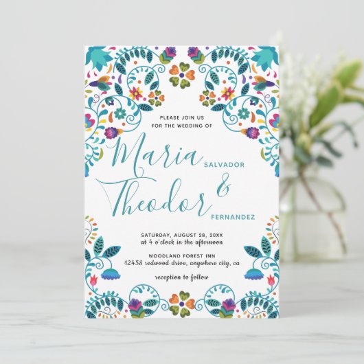 メキシコスタイルフローラルパターンラグジュアリー結婚ズ 招待状 (スタンド正面)