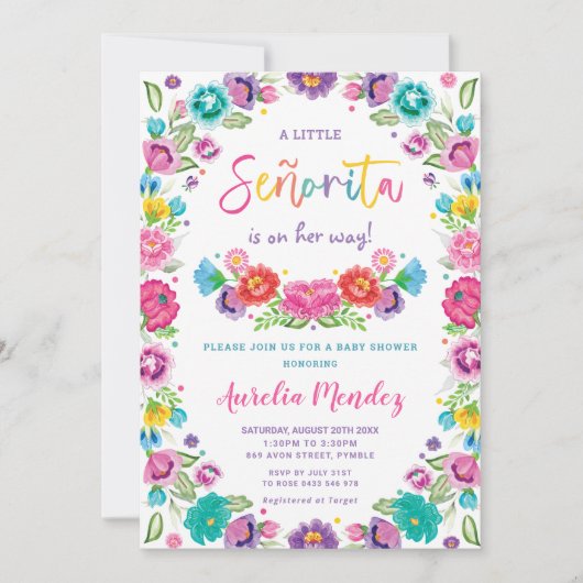 メキシコスペインののフローラ、セノリタ・ベビーシャワーガール 招待状 (正面)
